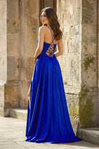 A-line Spaghetti Straps Corset Back Evening Dress With Split - Curvevia