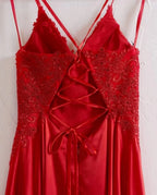 A-line Spaghetti Straps Corset Back Evening Dress With Split - Curvevia