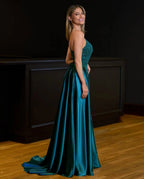 A-line Spaghetti Straps Corset Back Evening Dress With Split - Curvevia