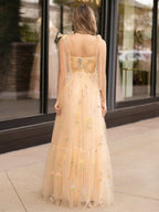 A Line Sweetheart Long Wedding Guest Dress with Embroidery - Curvevia