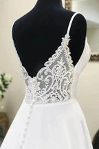 A-line Spaghetti Straps Lace Appliques Simple Wedding Dress - Curvevia