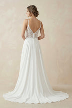 A-line Spaghetti Straps Lace Appliques Simple Wedding Dress - Curvevia