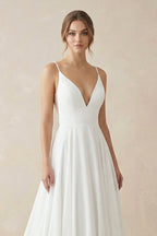 A-line Spaghetti Straps Lace Appliques Simple Wedding Dress - Curvevia