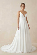 A-line Spaghetti Straps Lace Appliques Simple Wedding Dress - Curvevia