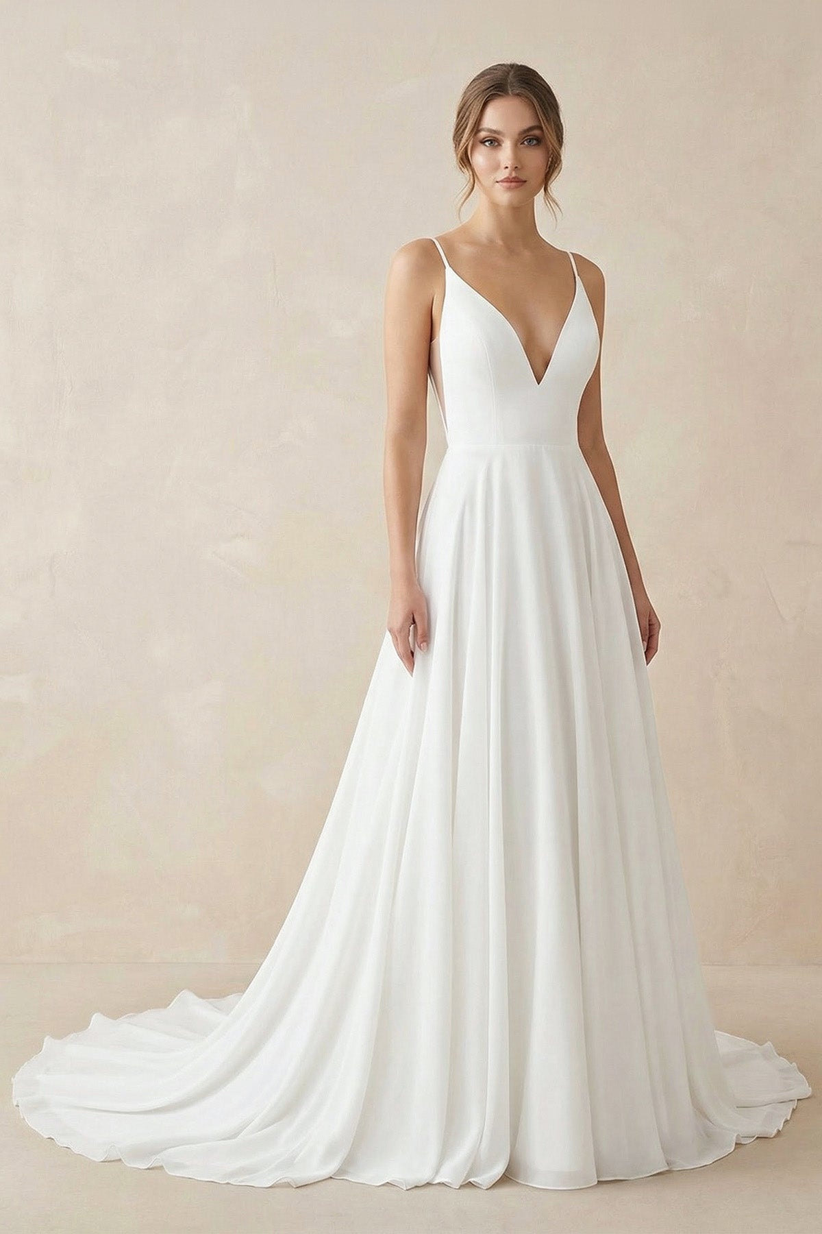 A-line Spaghetti Straps Lace Appliques Simple Wedding Dress - Curvevia