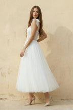 Sex Short White Wedding Dresses With Tulle Tea-Length - Curvevia