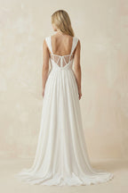 A-Line Square Neckline Sleeveless Chiffon Wedding Dresses With High Split - Curvevia