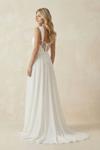 A-Line Square Neckline Sleeveless Chiffon Wedding Dresses With High Split - Curvevia
