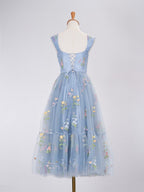 A Line Sweetheart Dusty Blue Long Wedding Guest Dress with Embroidery - Curvevia