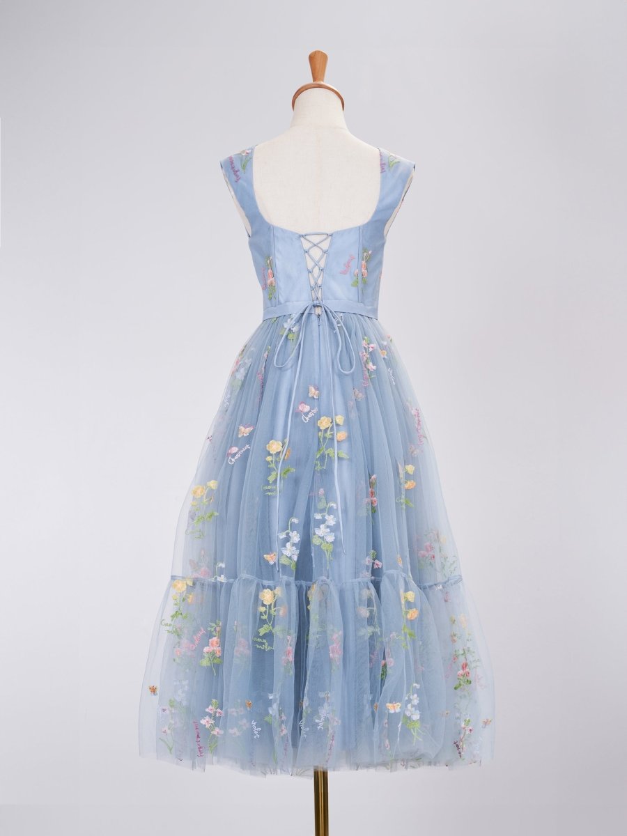 A Line Sweetheart Dusty Blue Long Wedding Guest Dress with Embroidery - Curvevia