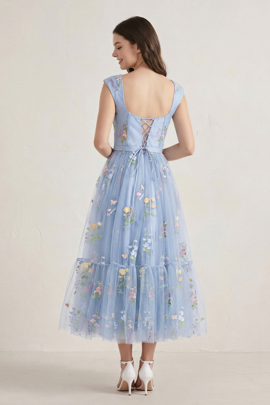 A Line Sweetheart Dusty Blue Long Wedding Guest Dress with Embroidery - Curvevia