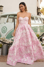 A-Line Sweetheart Floral Printed Long Prom Dresses - Curvevia