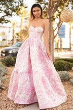 A-Line Sweetheart Floral Printed Long Prom Dresses - Curvevia