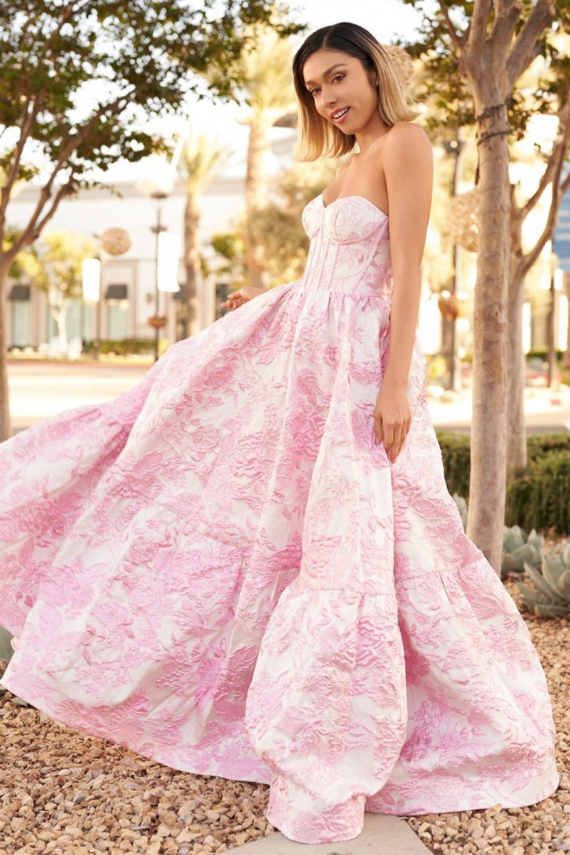 A-Line Sweetheart Floral Printed Long Prom Dresses - Curvevia