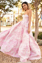 A-Line Sweetheart Floral Printed Long Prom Dresses - Curvevia