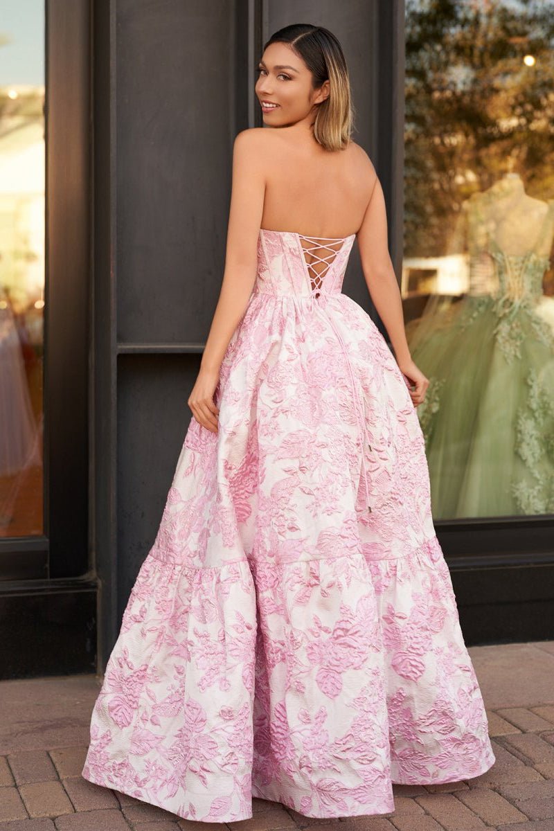 A-Line Sweetheart Floral Printed Long Prom Dresses - Curvevia