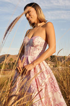 A-Line Sweetheart Floral Printed Long Prom Dresses - Curvevia