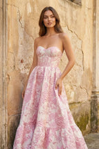 A-Line Sweetheart Floral Printed Long Prom Dresses - Curvevia