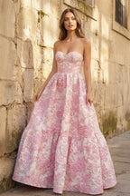 A-Line Sweetheart Floral Printed Long Prom Dresses - Curvevia