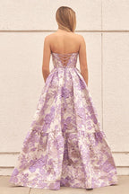 A-Line Sweetheart Floral Printed Long Prom Dresses - Curvevia