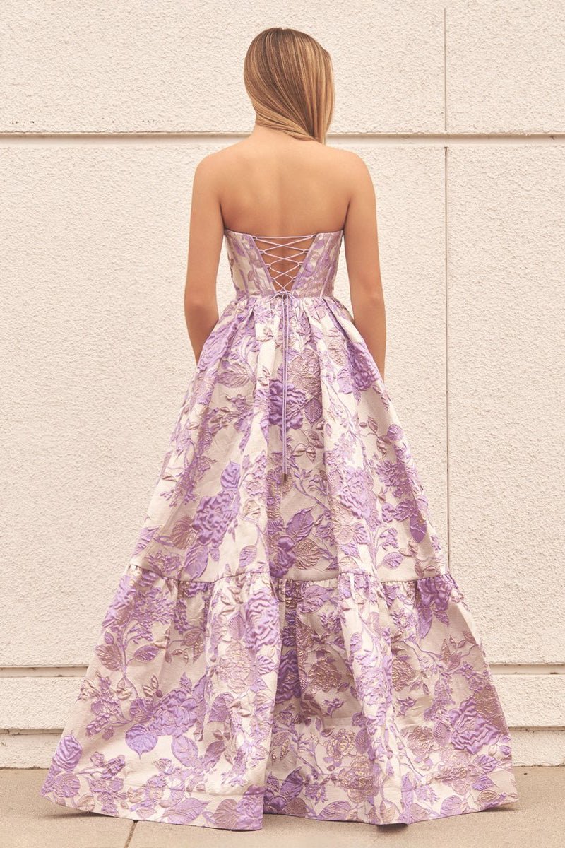 A-Line Sweetheart Floral Printed Long Prom Dresses - Curvevia