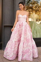 A-Line Sweetheart Floral Printed Long Prom Dresses - Curvevia
