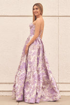 A-Line Sweetheart Floral Printed Long Prom Dresses - Curvevia