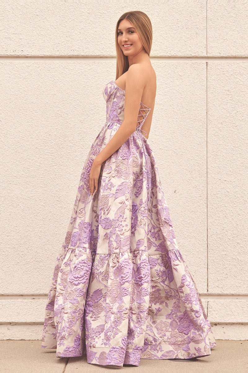 A-Line Sweetheart Floral Printed Long Prom Dresses - Curvevia