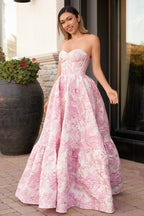 A-Line Sweetheart Floral Printed Long Prom Dresses - Curvevia