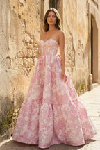 A-Line Sweetheart Floral Printed Long Prom Dresses - Curvevia