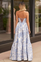 A-Line Sweetheart Floral Printed Long Prom Dresses - Curvevia
