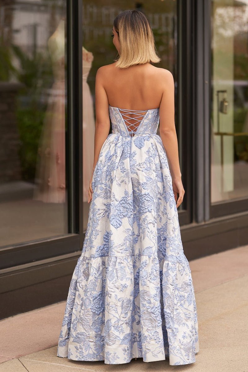 A-Line Sweetheart Floral Printed Long Prom Dresses - Curvevia