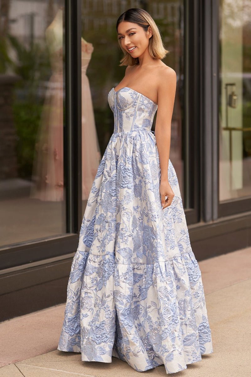 A-Line Sweetheart Floral Printed Long Prom Dresses - Curvevia