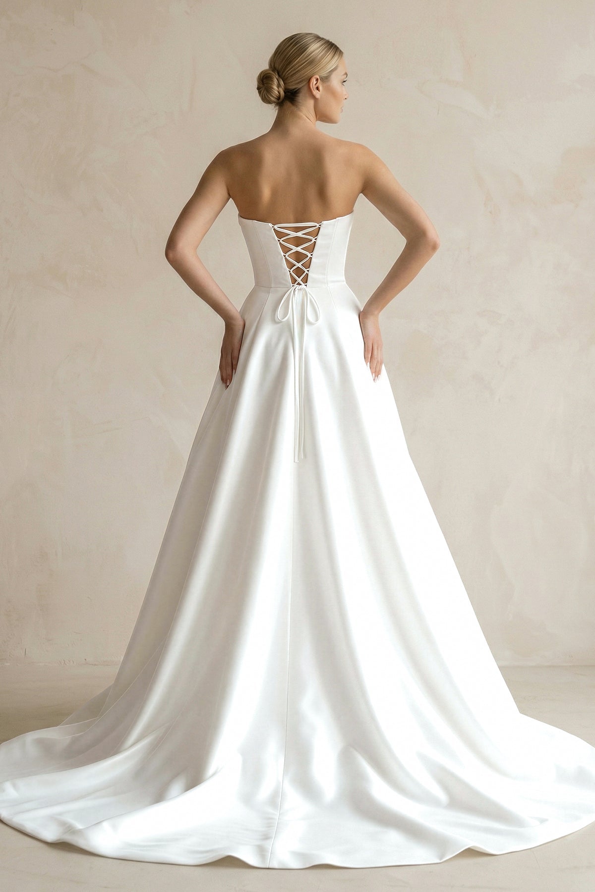 A-Line Sweetheart White Satin Wedding Dresses With Slit - Curvevia