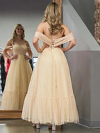 A-Line Tulle Sweetheart Tea-Length Wedding Guest Dress - Curvevia