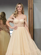 A-Line Tulle Sweetheart Tea-Length Wedding Guest Dress - Curvevia