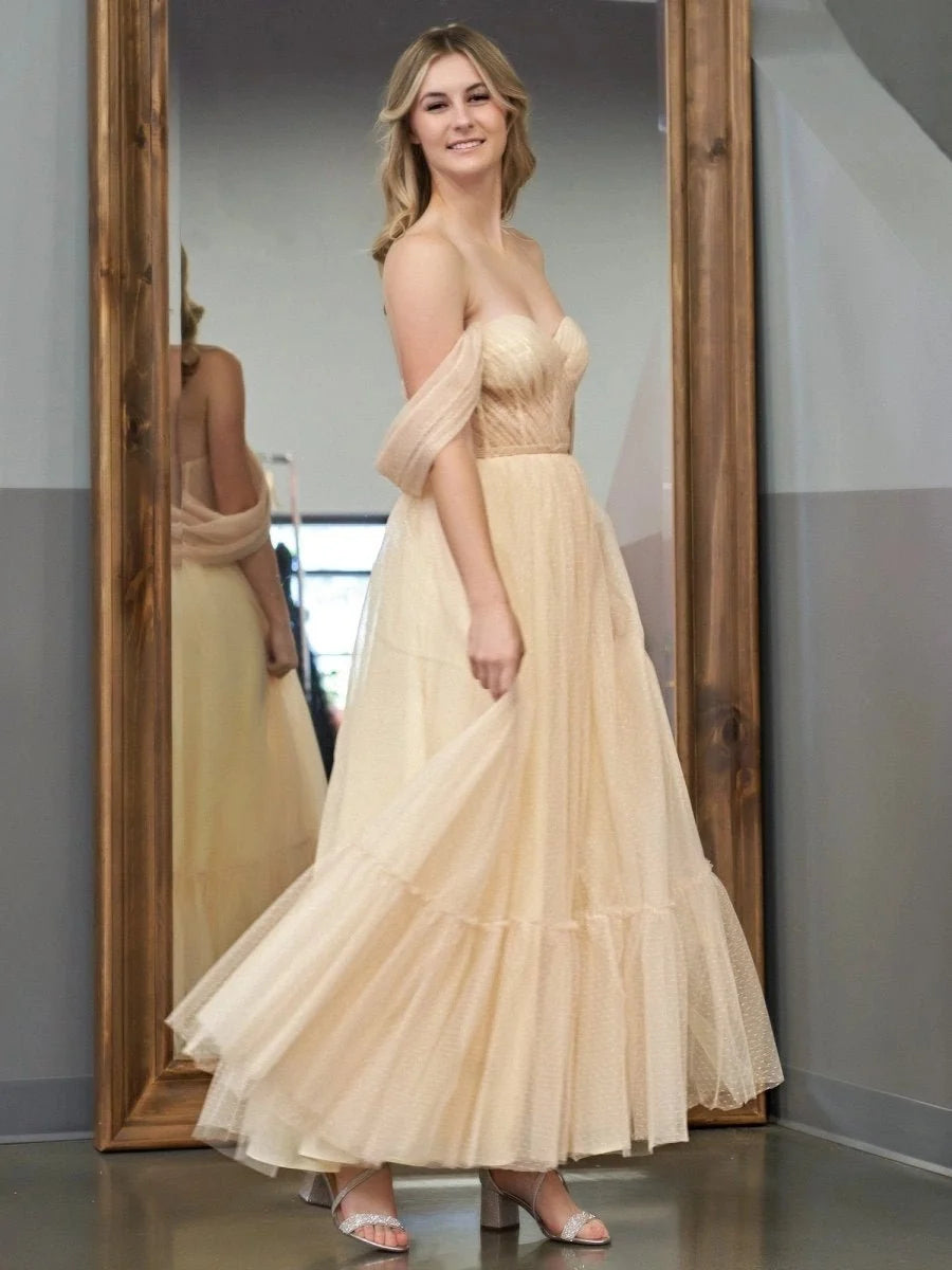 A-Line Tulle Sweetheart Tea-Length Wedding Guest Dress - Curvevia