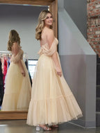 A-Line Tulle Sweetheart Tea-Length Wedding Guest Dress - Curvevia