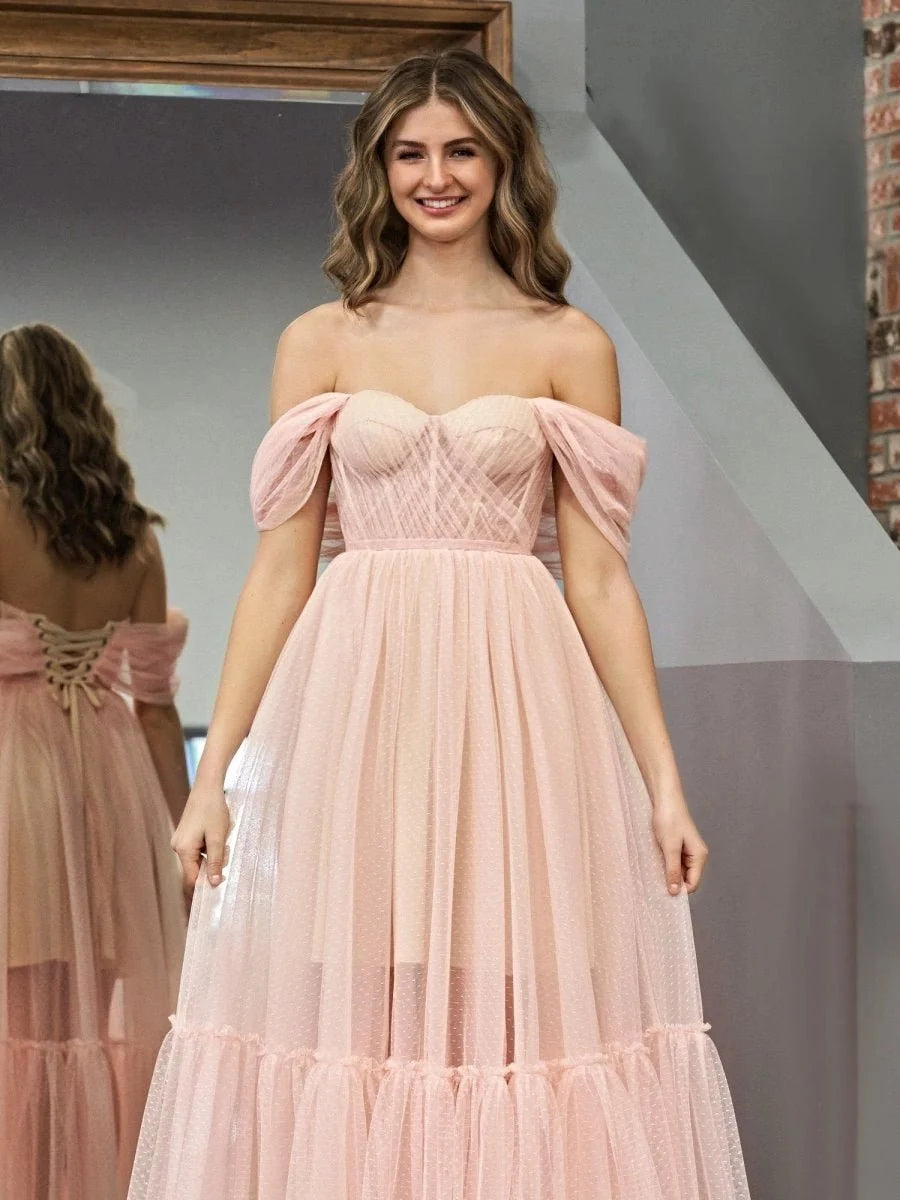 A-Line Tulle Sweetheart Tea-Length Wedding Guest Dress - Curvevia