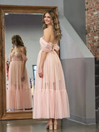 A-Line Tulle Sweetheart Tea-Length Wedding Guest Dress - Curvevia