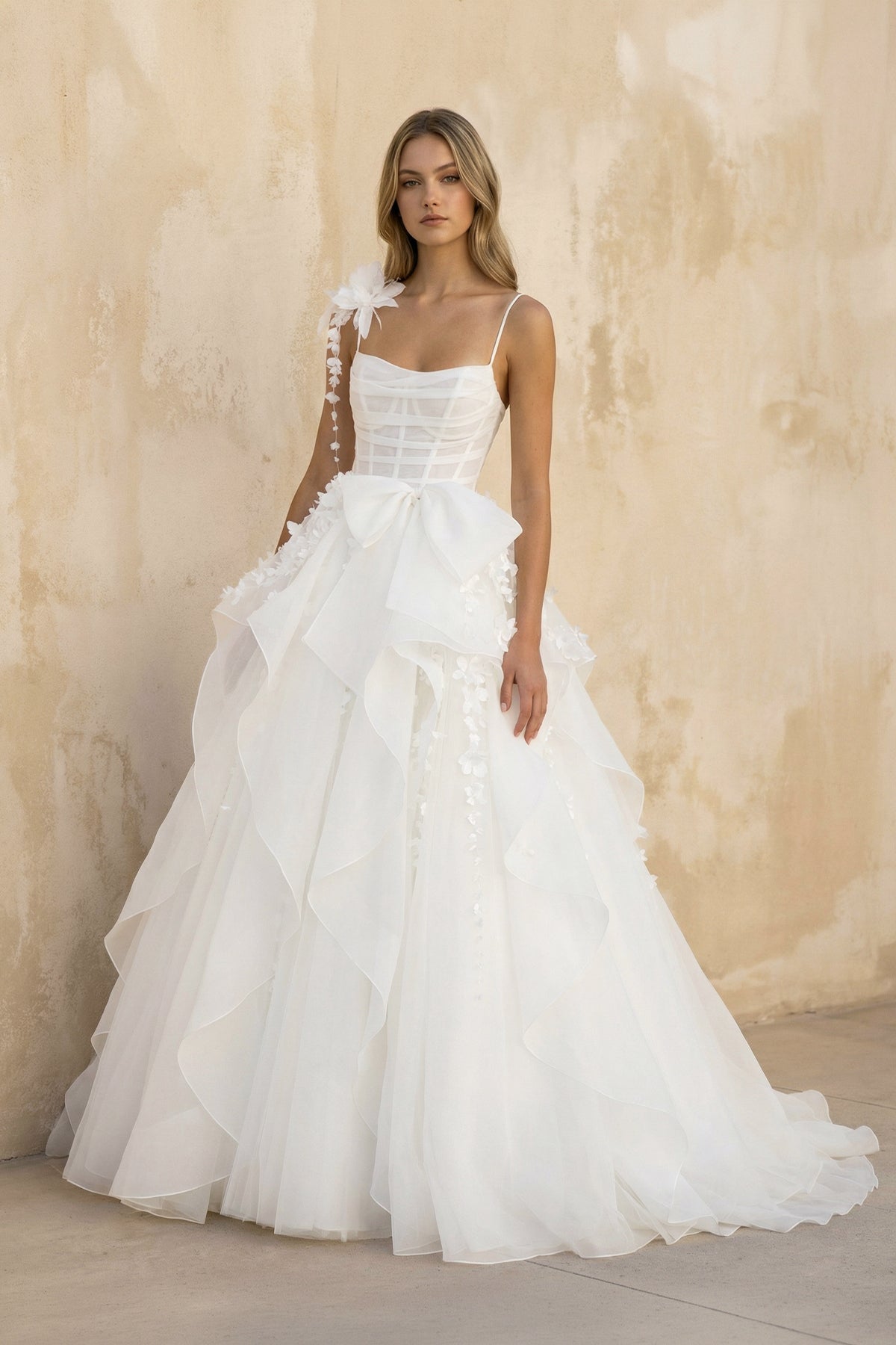 Ball-Gown Tulle Wedding Dress With Floral in White - Curvevia