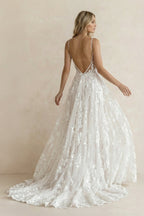 White Boho A-Line Lace Wedding Dress with Appliques - Curvevia