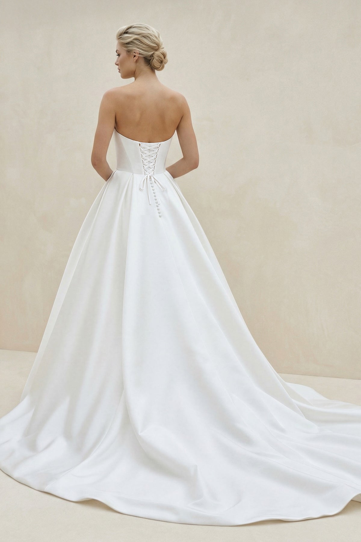 A-Line V Neck Satin Wedding Dresses with Detachable Straps - Curvevia