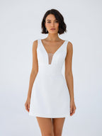 A-Line V-Neck Sleeveless Short Mini Satin Wedding Dresses - Curvevia