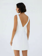 A-Line V-Neck Sleeveless Short Mini Satin Wedding Dresses - Curvevia