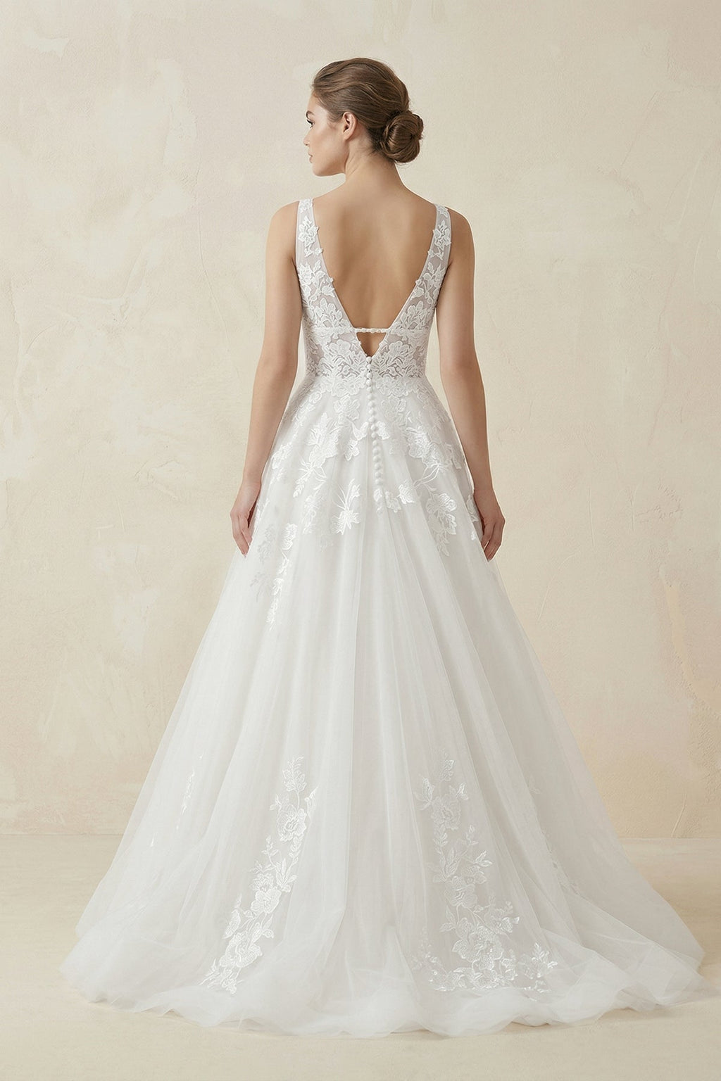 Adorable A-Line Lace Wedding Dress With Appliques And Illusion Deep-V Back - Curvevia