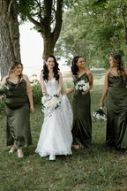 Hunter Green Silk Satin Cowl Neck Bridesmaid Dresses - Curvevia