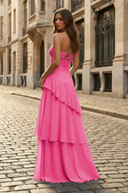 Blue - Sheath Sweetheart Chiffon Long Prom Dresses With Ruffles - Curvevia