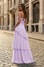 Blue - Sheath Sweetheart Chiffon Long Prom Dresses With Ruffles - Curvevia