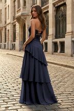 Blue - Sheath Sweetheart Chiffon Long Prom Dresses With Ruffles - Curvevia